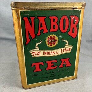 Vintage NABOB PURE INDIAN & CEYLON TEA Hinged Tin 3 LB Kelly Douglas Vancouver